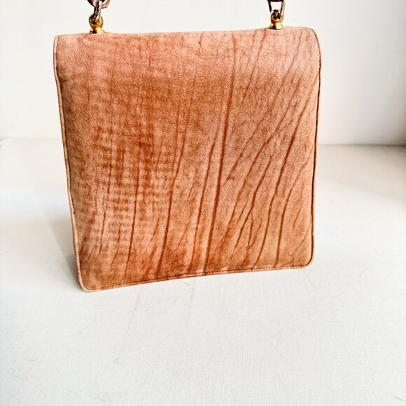 Vintage 50s 60s Mod Soft Textured Leather Brown Structured Square Shoulder bag - Picture 4 of 8